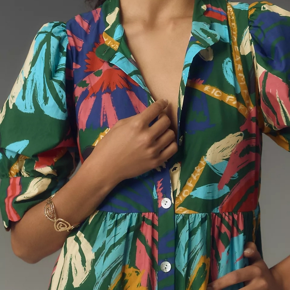 FARM Rio Navy Multicolor Tropical-Print Button Maxi Dress - Picture 3 of 11